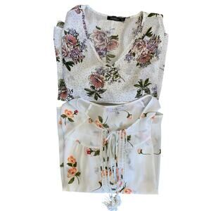 WOMEN' TOPS BUNDLE 2 POLYESTER WHITE W/FLORAL BRANDS CURE/FEVER SIZE LARGE